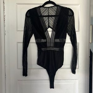 Lulus Casita Black Sheer Lace Long Sleeve Bodysuit
